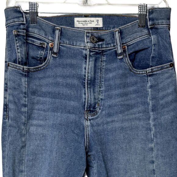 Abercrombie Jeans Women 8 29 Short Blue Super Skinny High Rise Stacked Waist - Picture 3 of 6